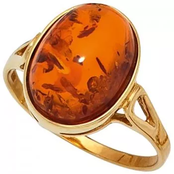 Damen Ring 375 Gold Gelbgold 1 Bernstein-Cabochon orange