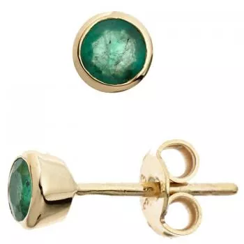 Ohrstecker rund 333 Gelbgold 2 Smaragde grün Ohrringe Goldohrstecker