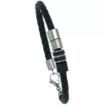21 cm langes Armband aus Edelstahl, Leder und Kautschuk