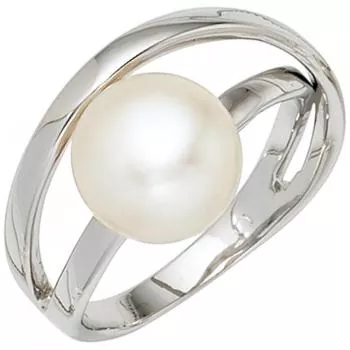 Damen Ring 925 Sterling Silber rhodiniert 1 Perle Perlenring