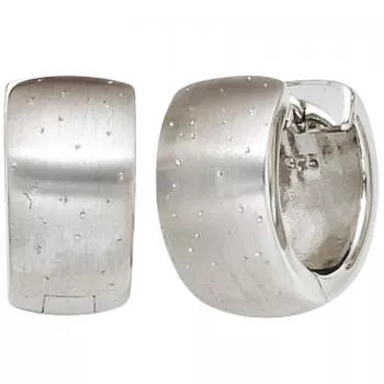 Creolen breit rund 925 Sterling Silber mattiert mit Glitzereffekt