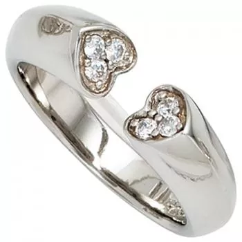 Damen Ring Herz Herzen offen 925 Sterling Silber 6 Zirkonia