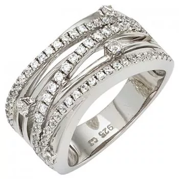 Damen Ring breit aus 925 Sterling Silber rhodiniert Zirkonia