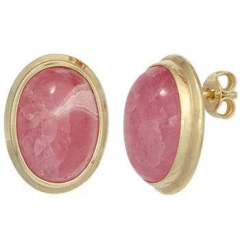 Ohrstecker aus Gelbgold mit Rhodochrosite