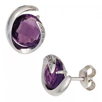 Ohrstecker aus 585 Weißgold mit Amethysten und Diamanten