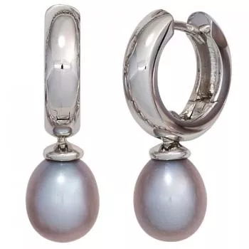 Creolen aus 585 Weißgold mit 2 Süßwasserperlen Perlen