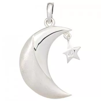 Anhänger Mond Silber rhodiniert teilmattiert 1 Zirkonia
