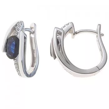 Creolen aus 585 Weißgold mit 2 blauen Saphiren und 16 Diamanten