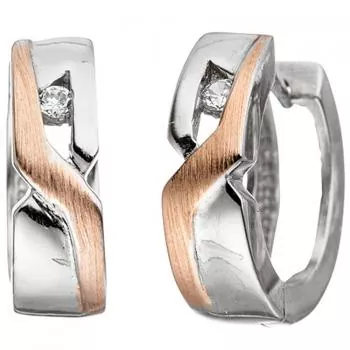 Creolen aus 925 Sibler, teilrotvergoldet, teilmattiert mit 2 Zirkonia