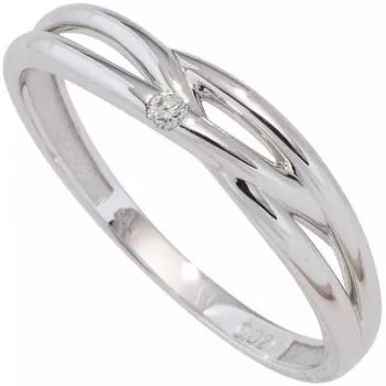Damen Ring 585 Gold Weißgold 1 Diamant Brillant 0,02ct. Weißgoldring