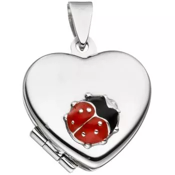 Kinder Medaillon Herz mit Marienkäfer 925 Sterling Silber zum Öffnen