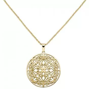 Collier Kette mit Anhänger rund Edelstahl gold farben beschichtet 46 cm