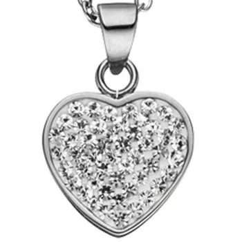 Collier Kette mit Anhänger Herz aus Edelstahl mit Kristallen 45 cm