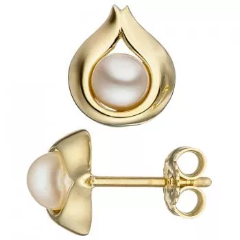 Ohrstecker Tropfen 333 Gold Gelbgold 2 Süßwasser Perlen Ohrringe