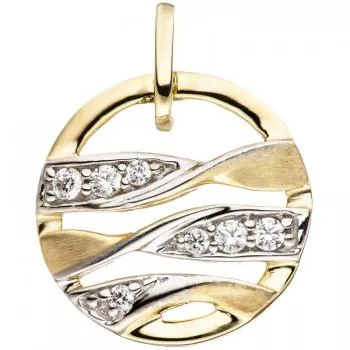 Anhänger rund 333 Gold Gelbgold bicolor teil matt mit Zirkonia