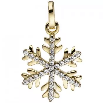 Anhänger Schneeflocke 333 Gold Gelbgold bicolor mit Zirkonia