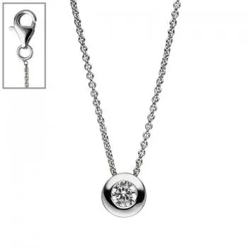 Collier Kette mit Anhänger rund aus 925 Sterling Silber 1 Zirkonia 42 cm