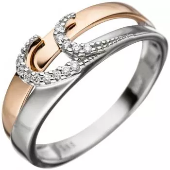 Damen Ring 585 Gold Weißgold Rotgold, 3 Diamanten