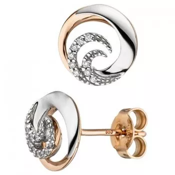 Ohrstecker 585 Gold Weißgold Rotgold bicolor 18 Diamanten Brillanten