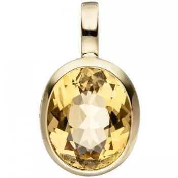 Anhänger oval 585 Gold Gelbgold 1 Citrin gelb Gold Anhänger