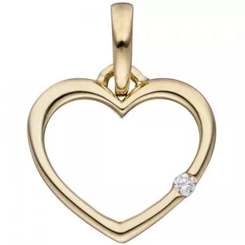 Anhänger Herz 333 Gold Gelbgold 1 Diamant Brillant HerzAnhänger