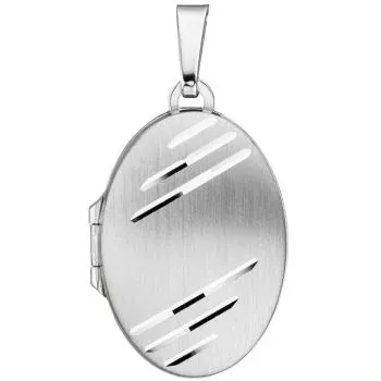 ovales Medaillon für 2 Fotos 925 Sterling Silber matt zum Öffnen