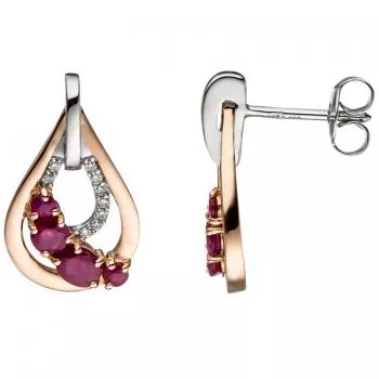 Ohrstecker Tropfen 585 Gold bicolor 8 Rubine 18 Diamanten Brillanten