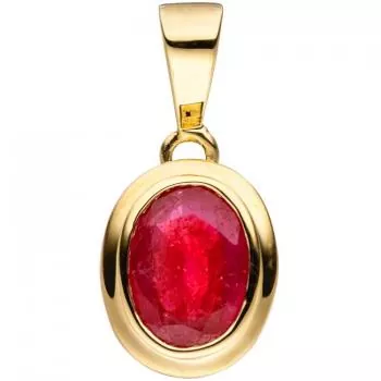Anhänger oval 585 Gold Gelbgold 1 Rubin rot Rubinanhänger