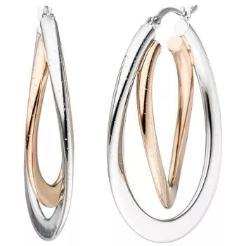 ovale Creolen aus 925 Silber bicolor teilrot vergoldet