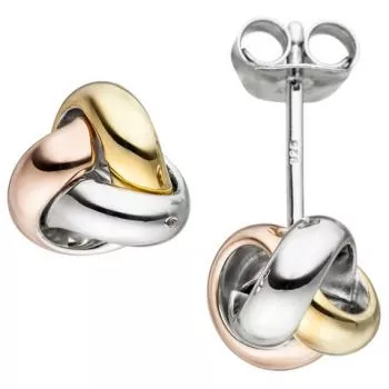 Ohrstecker Knoten aus 925 Silber tricolor