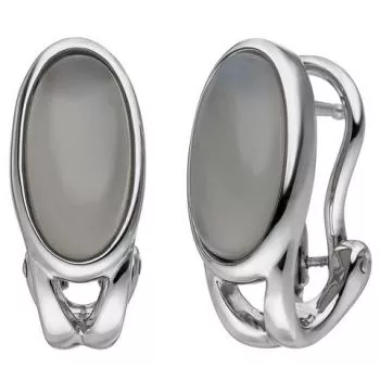 Creolen aus 585 Weißgold mit 2 Mondsteinen Cabochons
