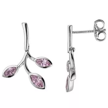 Hängerstecker Ohrhänger aus 925 Silber mit 6 Zirkonia in Rosa