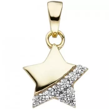 Kinder Anhänger Stern 375 Gold Gelbgold 9 Zirkonia Kinderanhänger