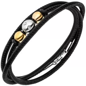 19 cm Armband aus Nappa Leder in Schwarz mit 8 Zirkonia