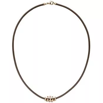 45 cm langes Collier aus Leder in Taupe mit 585 Rotgold und 47 Diamanten