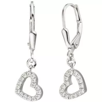 Ohrhänger Herz aus 925 Silber mit 32 Zirkonia