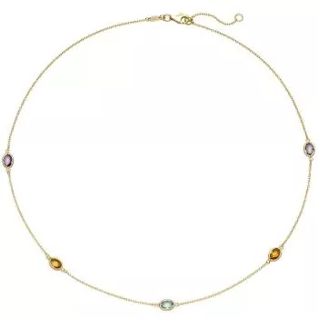 Collier Halskette Kette 585 Gelbgold 2 Amethyste 2 Citrine 1 Blautopas