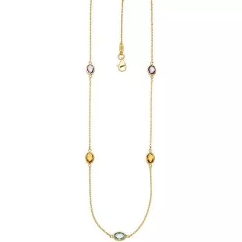Collier Halskette Kette 585 Gelbgold 2 Amethyste 2 Citrine 1 Blautopas
