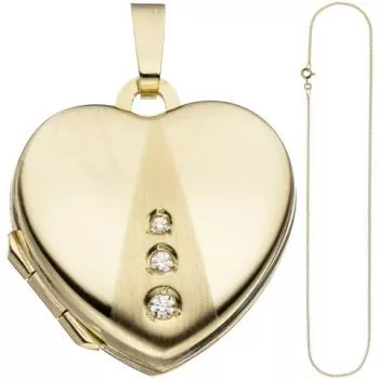 Medaillon Herz zum Öffnen für Fotos 333 Gold 3 Zirkonia Kette 50 cm