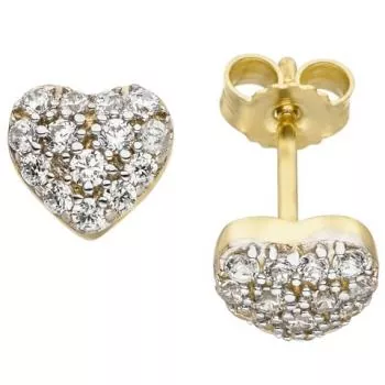 Ohrstecker Herz 375 Gold Gelbgold bicolor 28 Zirkonia Ohrringe