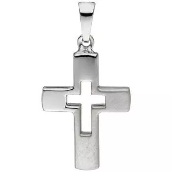 Anhänger Kreuz 925 Sterling Silber teil matt Kreuzanhänger Silberkreuz