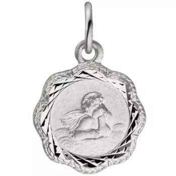 Runder Anhänger mit Engel aus 925 Silber teil matt