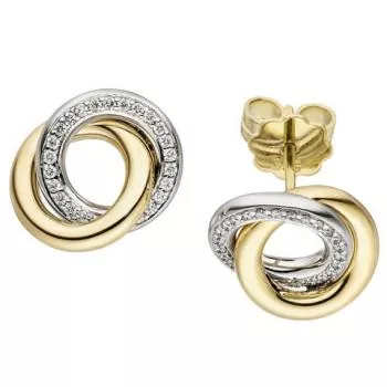 Ohrstecker 585 Gold Gelbgold Weißgold bicolor 48 Diamanten Brillanten Ohrringe