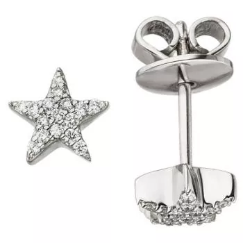 Ohrstecker Stern 585 Weißgold 32 Diamanten Brillanten Ohrringe Sternohrstecker