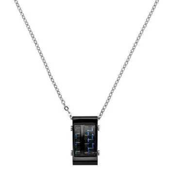 Collier mit Anhänger Edelstahl schwarz mit Carbon Einlagen 55 cm