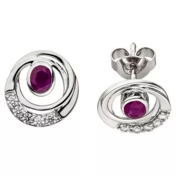 Ohrstecker 375 Gold Weißgold 10 Zirkonia 2 Rubine Ohrringe Rubinohrringe