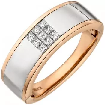 Damen Ring 585 Gold Rotgold bicolor 9 Diamanten Princess Schliff