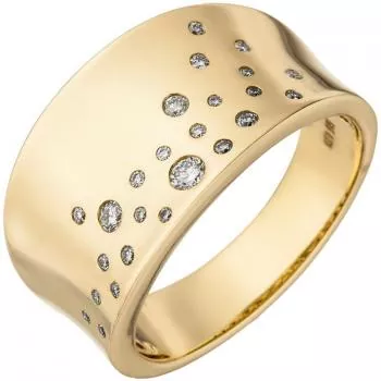 Damen Ring breit 585 Gold Gelbgold 25 Diamanten 0,23ct.