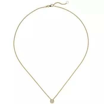 Collier Kette mit Anhänger 585 Gelbgold 1 Diamant Brillant 0,15 ct. 45 cm
