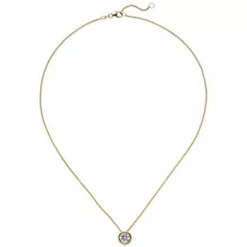 Collier Kette mit Anhänger, 585 Gold Gelbgold 1 Diamant Brillant 1,0 ct. 45 cm